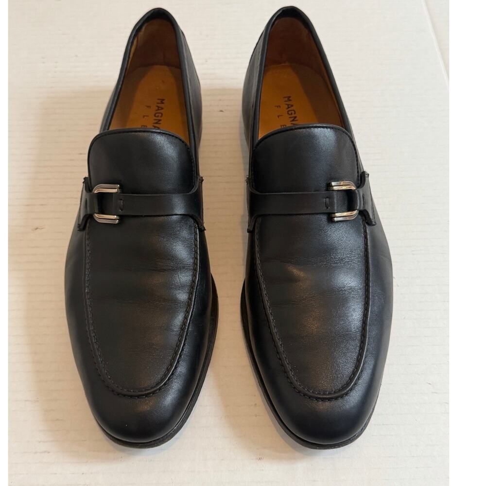 Men's Magnanni Flex Black Leather Strap Silver Buckle Dress Slip On Shoes Sz 12
